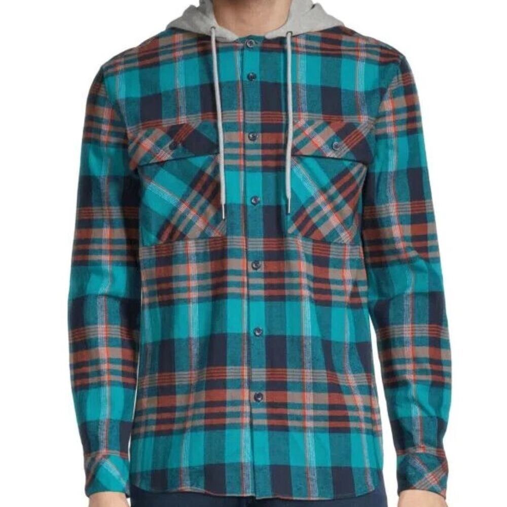 Eleven Paris Men's‎ Hooded Plaid Shirt Jacket Size S